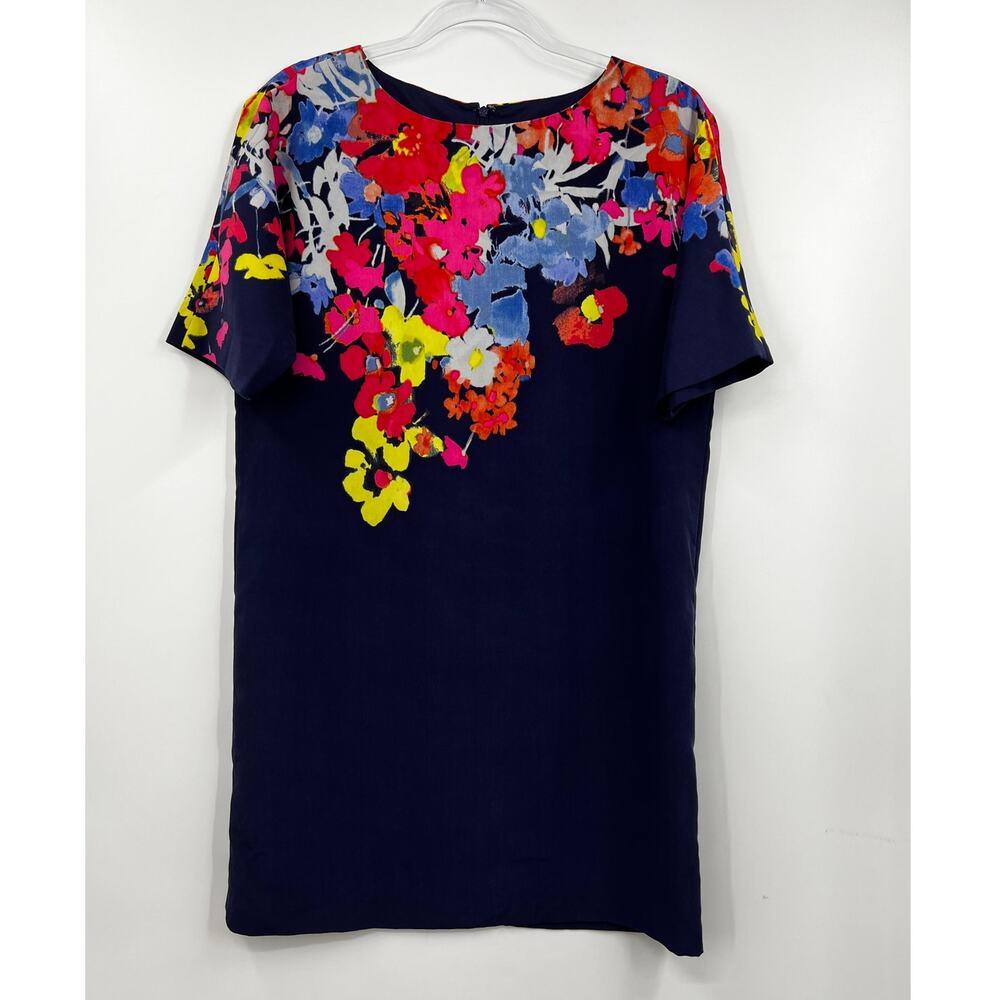 Ann Taylor LOFT Navy Blue Floral Print Short‎ Sleeve Shift Dress Size Small